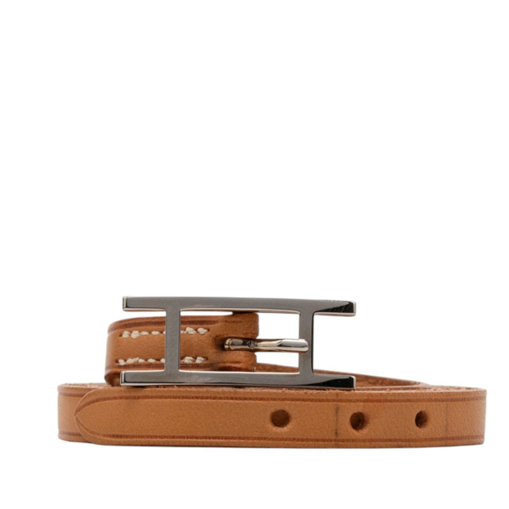 HERMES Brown Leather Charm Bracelet